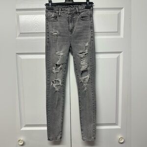 American Eagle Distressed Faded Black / Grey Super High-Rise Jegging Womens 4